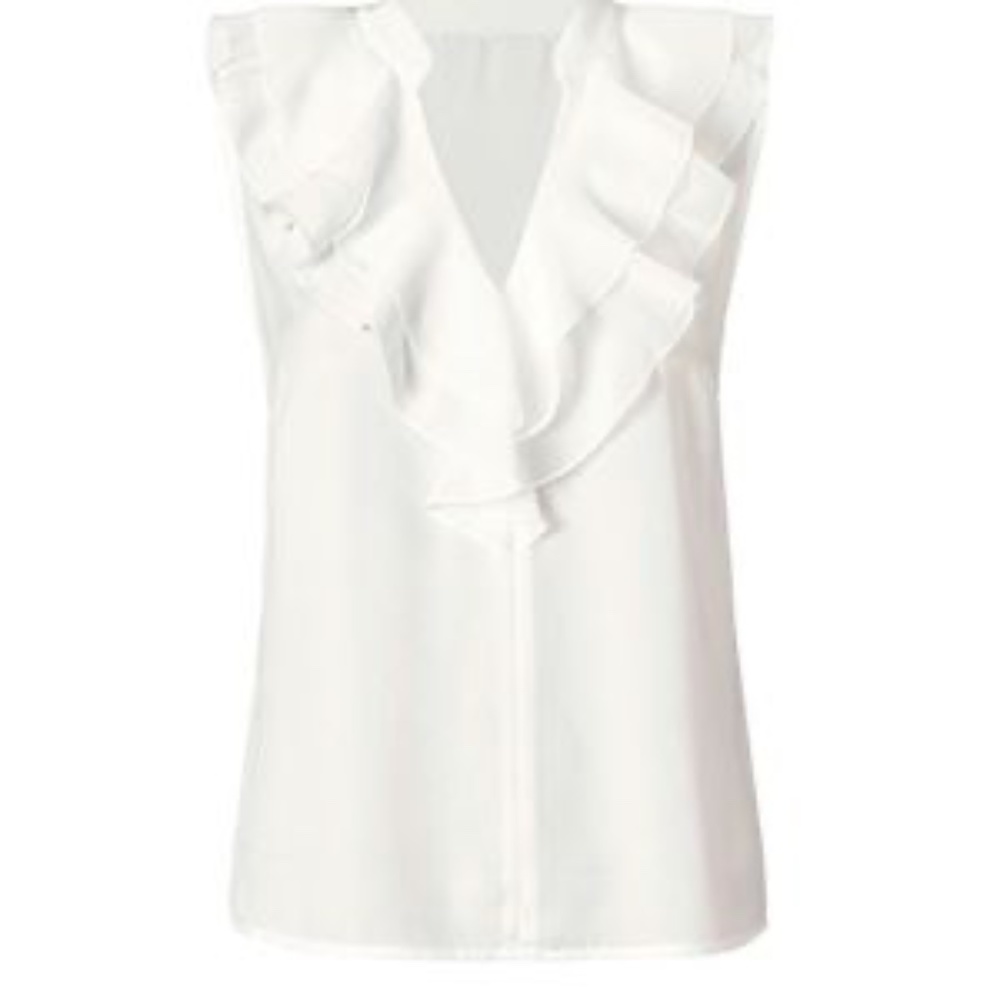 CAbi Portrait Blouse (#3979) Small Ruffle V Neck Top (Career)